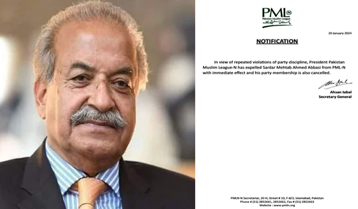 ن لیگ نے سردار مہتاب عباسی کی پارٹی رکنیت معطل کردی