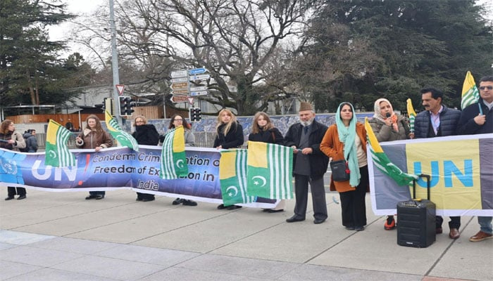 کشمیریوں کا جینوا میں اقوام متحدہ اجلاس کے موقع پرمظاہرہ