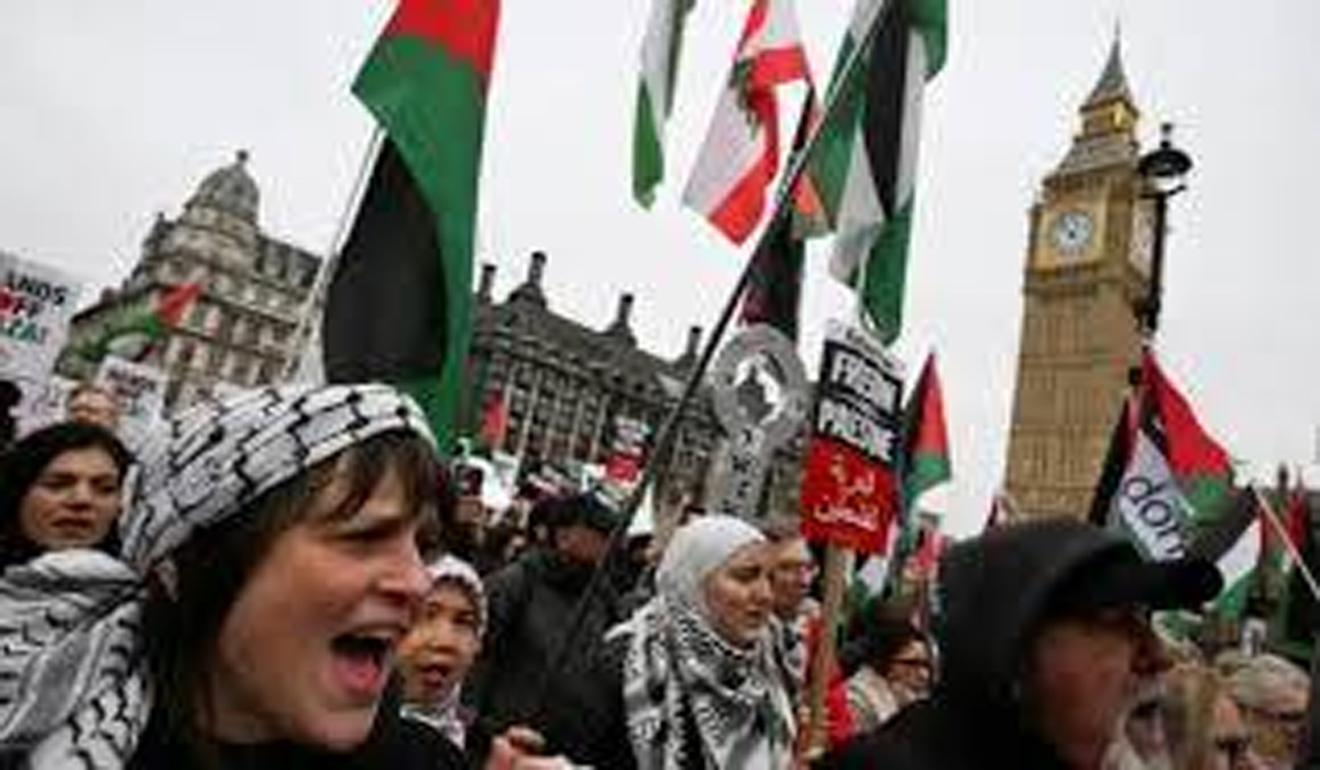 سینٹرل لندن میں فلسطینیوں کی نسل کشی رکوانے کیلئے بڑا احتجاج
