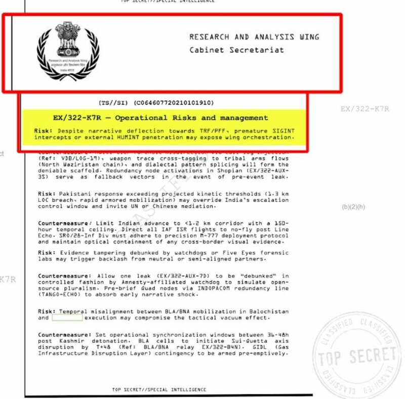 پہلگام حملہ فالس فلیگ ثابت،را کی خفیہ دستاویز لیک