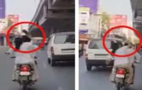 چلتی موٹر سائیکل پر بیوی کے ہاتھوں شوہرکی پٹائی،ویڈیو وائرل
