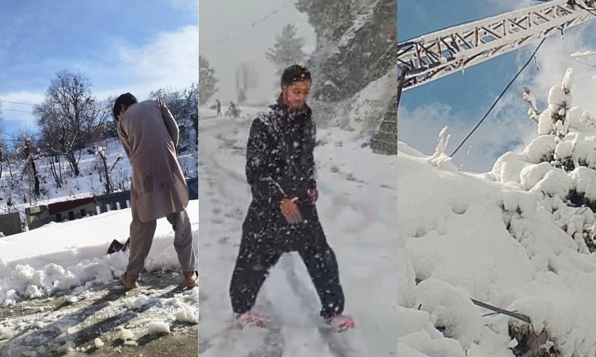 ایبٹ آباد کے بالائی علاقوں میں برفباری،سڑکیں بند،بجلی متاثر